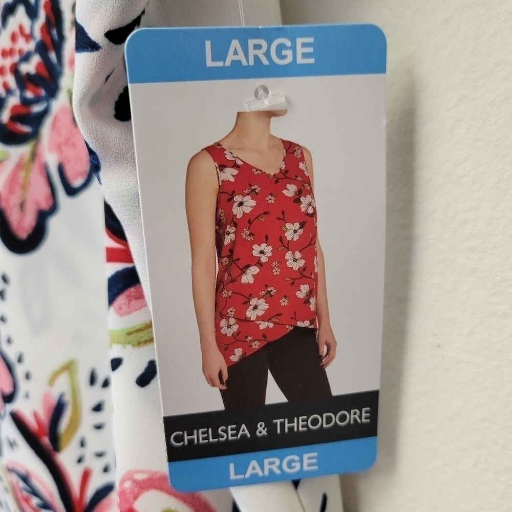 Chelsea & Theodore Whimsical Floral Print Blouse White L - Picture 7 of 9